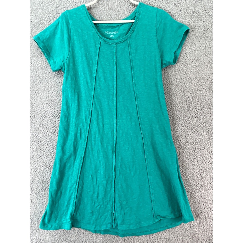 Soft Surroundings T-Shirt Dress Womens Medium Teal Slub Cotton Lagenlook Seamed